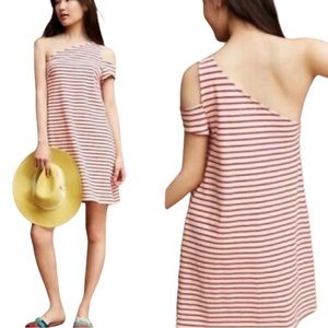 Anthropologie Maeve | Cream & Red Striped One Shoulder Cotton Shift Dress
